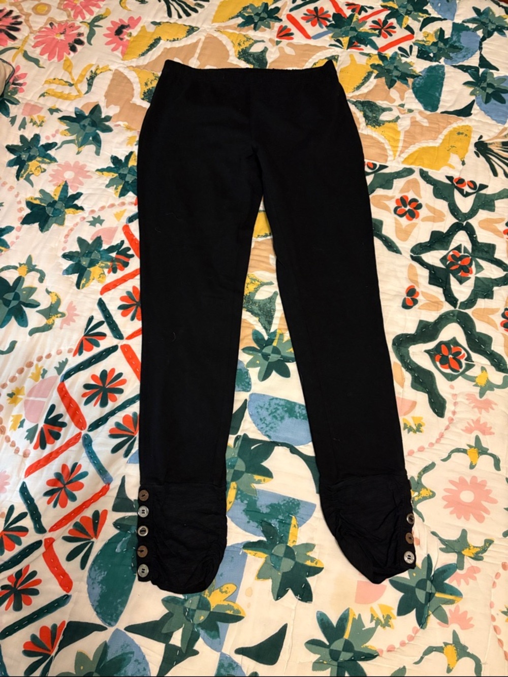 Soft Surroundings Black Leggings with Button Hem Detail